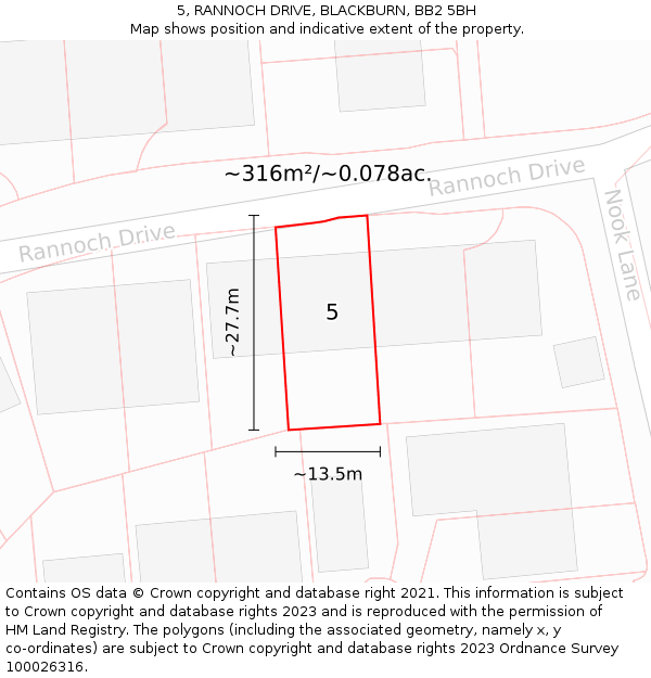 5, RANNOCH DRIVE, BLACKBURN, BB2 5BH: Plot and title map