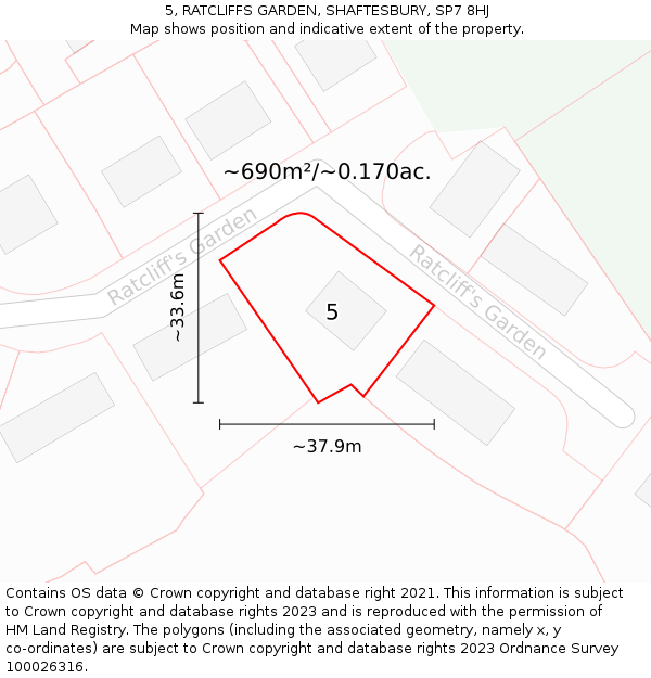 5, RATCLIFFS GARDEN, SHAFTESBURY, SP7 8HJ: Plot and title map