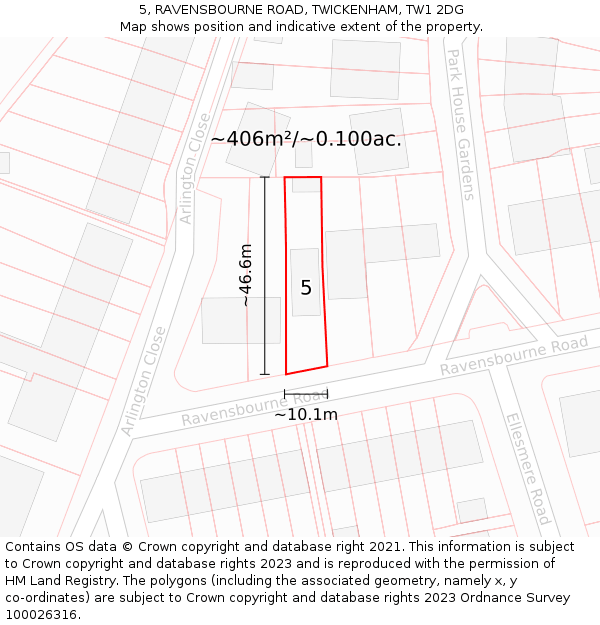 5, RAVENSBOURNE ROAD, TWICKENHAM, TW1 2DG: Plot and title map