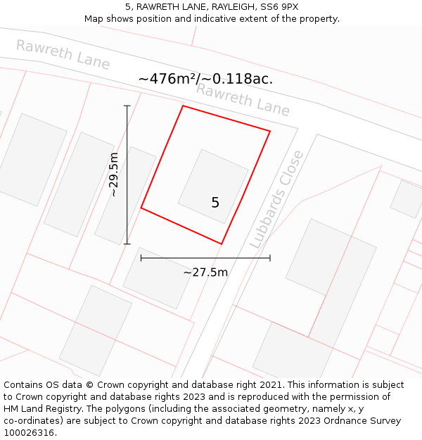 5, RAWRETH LANE, RAYLEIGH, SS6 9PX: Plot and title map