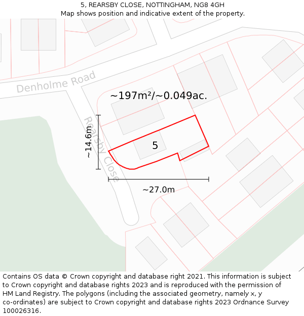 5, REARSBY CLOSE, NOTTINGHAM, NG8 4GH: Plot and title map