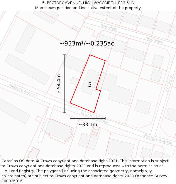 5, RECTORY AVENUE, HIGH WYCOMBE, HP13 6HN: Plot and title map