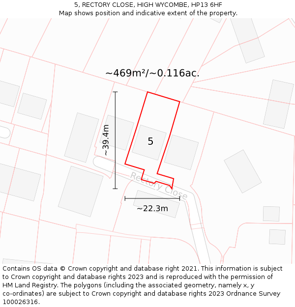 5, RECTORY CLOSE, HIGH WYCOMBE, HP13 6HF: Plot and title map