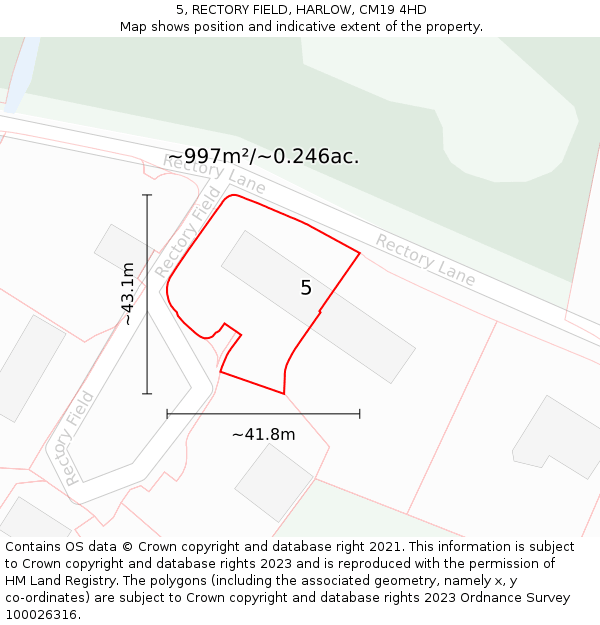 5, RECTORY FIELD, HARLOW, CM19 4HD: Plot and title map
