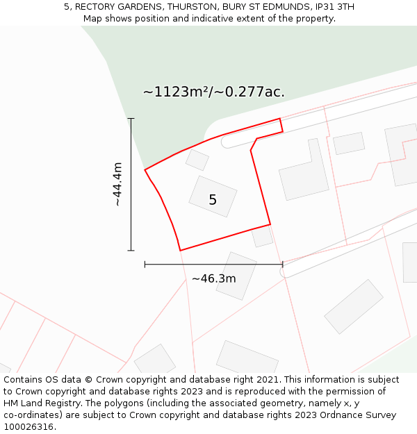 5, RECTORY GARDENS, THURSTON, BURY ST EDMUNDS, IP31 3TH: Plot and title map