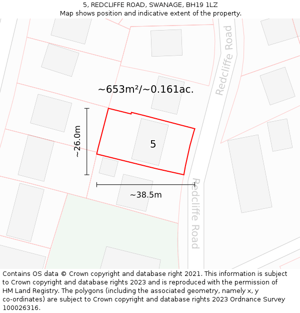 5, REDCLIFFE ROAD, SWANAGE, BH19 1LZ: Plot and title map