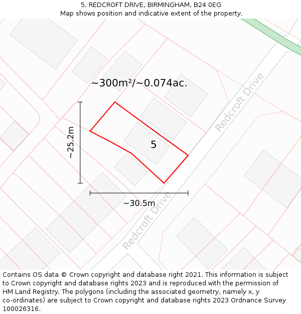 5, REDCROFT DRIVE, BIRMINGHAM, B24 0EG: Plot and title map