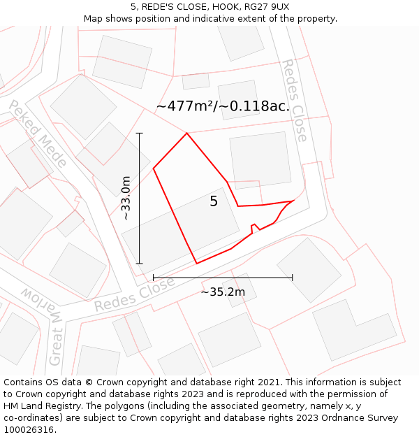 5, REDE'S CLOSE, HOOK, RG27 9UX: Plot and title map