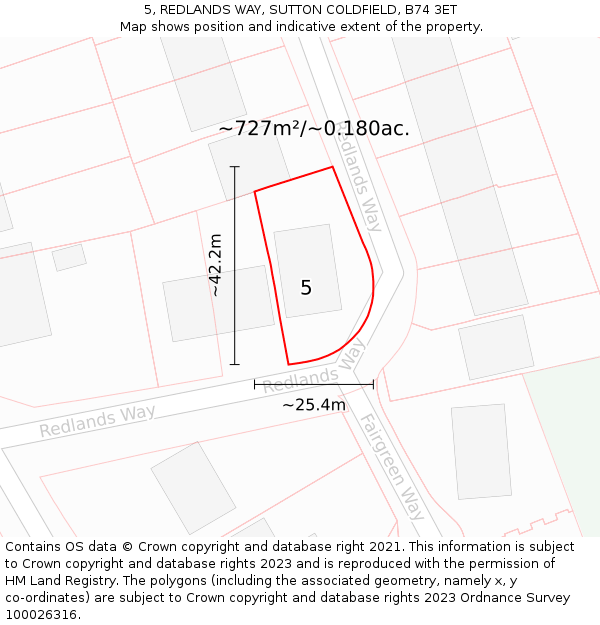 5, REDLANDS WAY, SUTTON COLDFIELD, B74 3ET: Plot and title map