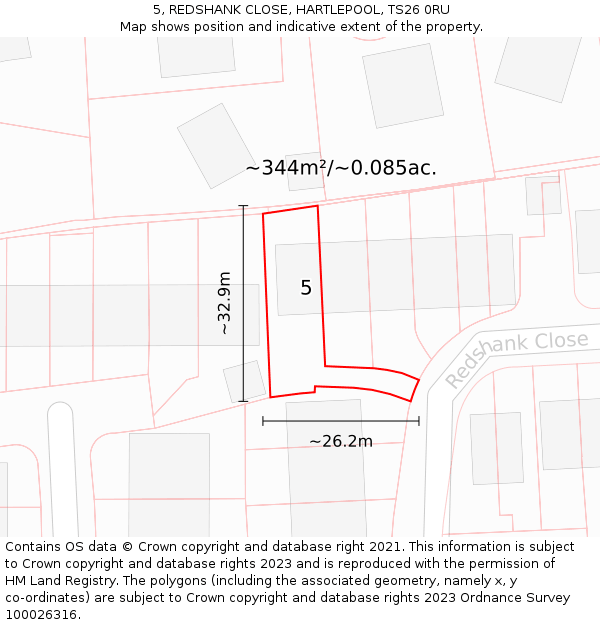 5, REDSHANK CLOSE, HARTLEPOOL, TS26 0RU: Plot and title map