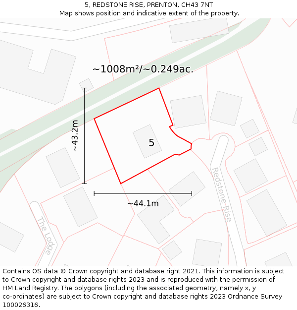 5, REDSTONE RISE, PRENTON, CH43 7NT: Plot and title map