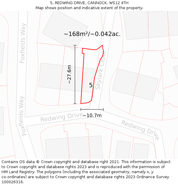 5, REDWING DRIVE, CANNOCK, WS12 4TH: Plot and title map