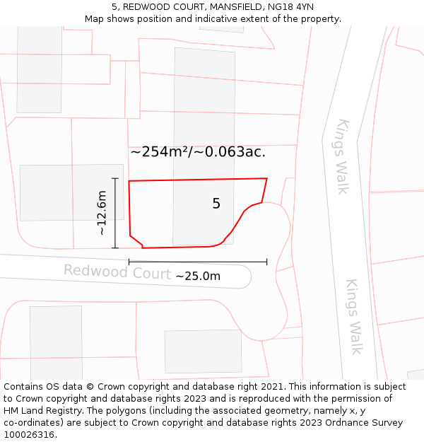 5, REDWOOD COURT, MANSFIELD, NG18 4YN: Plot and title map