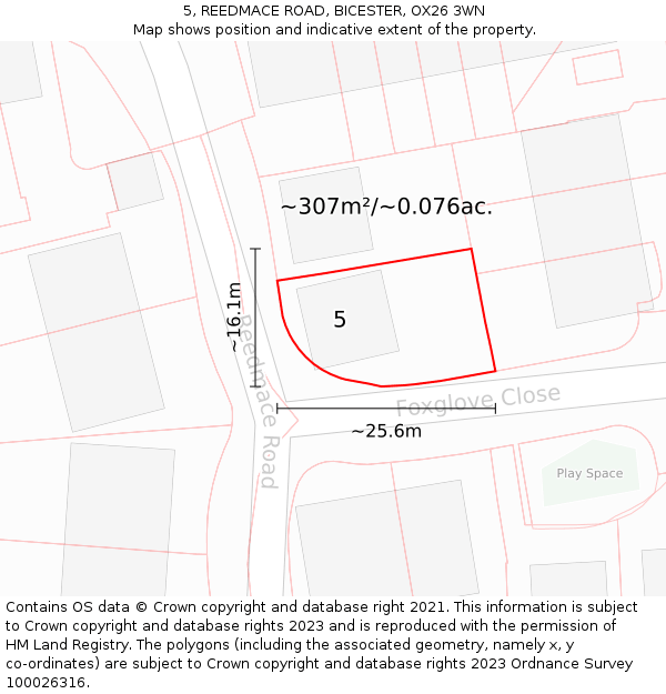 5, REEDMACE ROAD, BICESTER, OX26 3WN: Plot and title map