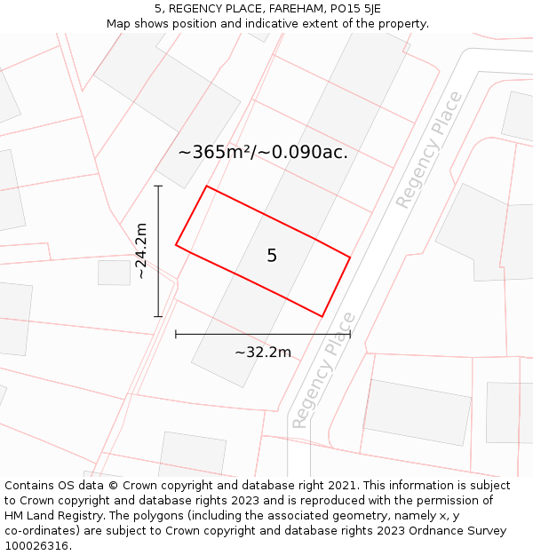 5, REGENCY PLACE, FAREHAM, PO15 5JE: Plot and title map