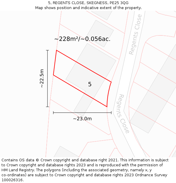 5, REGENTS CLOSE, SKEGNESS, PE25 3QG: Plot and title map