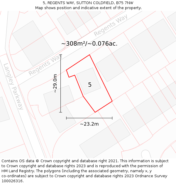 5, REGENTS WAY, SUTTON COLDFIELD, B75 7NW: Plot and title map