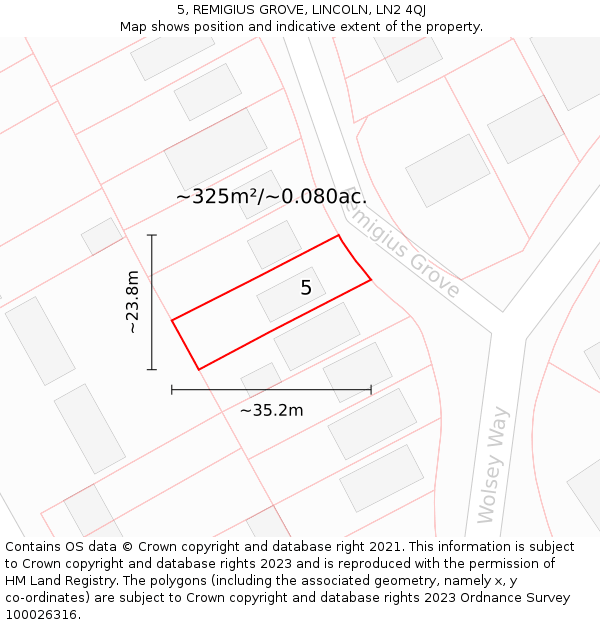5, REMIGIUS GROVE, LINCOLN, LN2 4QJ: Plot and title map