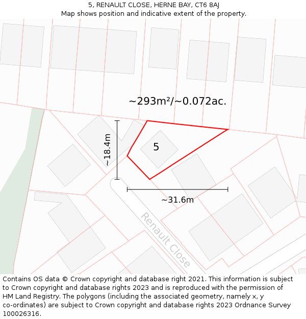 5, RENAULT CLOSE, HERNE BAY, CT6 8AJ: Plot and title map