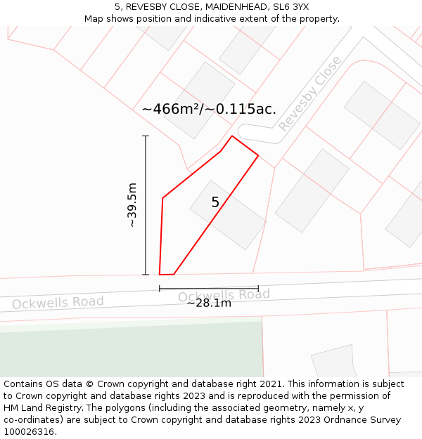 5, REVESBY CLOSE, MAIDENHEAD, SL6 3YX: Plot and title map