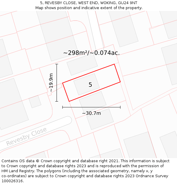 5, REVESBY CLOSE, WEST END, WOKING, GU24 9NT: Plot and title map