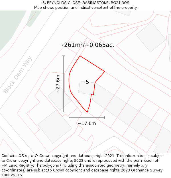 5, REYNOLDS CLOSE, BASINGSTOKE, RG21 3QS: Plot and title map