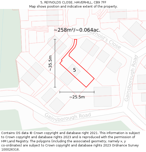 5, REYNOLDS CLOSE, HAVERHILL, CB9 7FF: Plot and title map