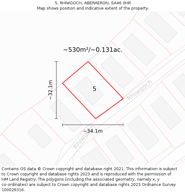 5, RHIWGOCH, ABERAERON, SA46 0HR: Plot and title map