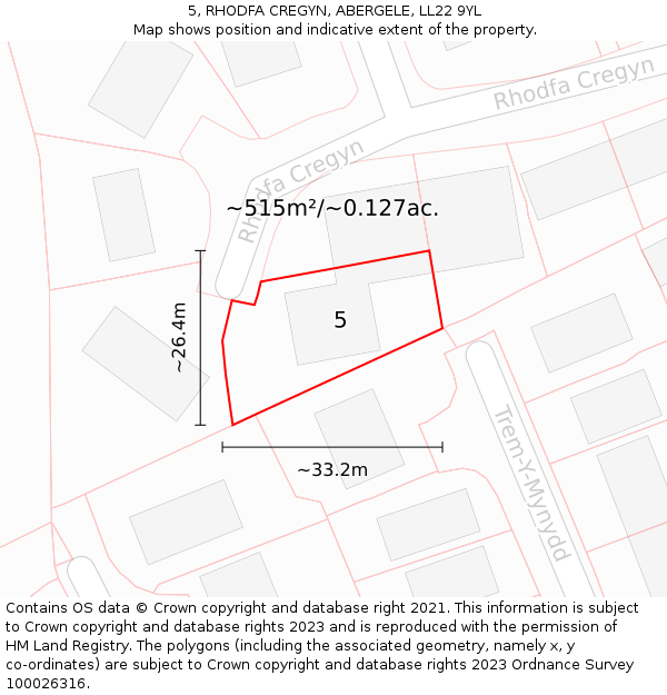 5, RHODFA CREGYN, ABERGELE, LL22 9YL: Plot and title map