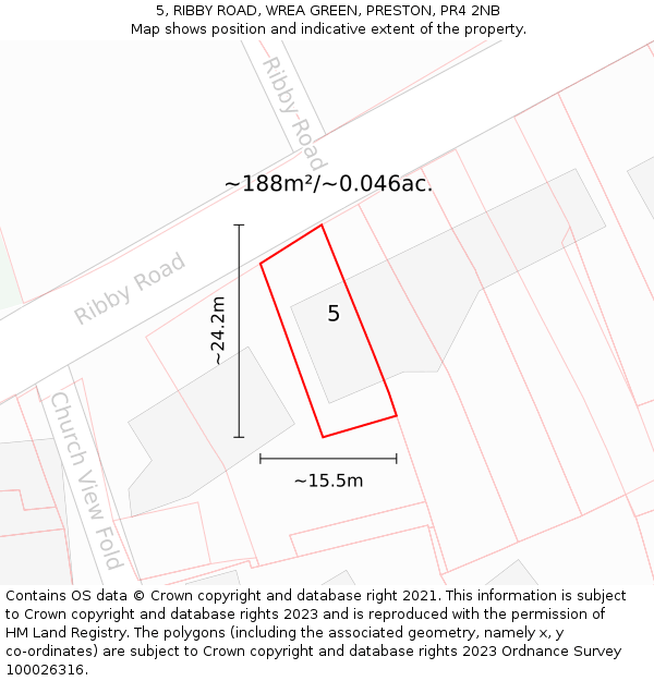 5, RIBBY ROAD, WREA GREEN, PRESTON, PR4 2NB: Plot and title map