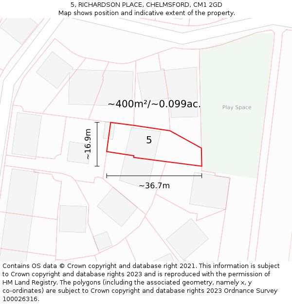 5, RICHARDSON PLACE, CHELMSFORD, CM1 2GD: Plot and title map