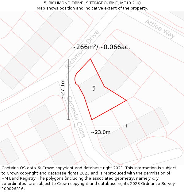 5, RICHMOND DRIVE, SITTINGBOURNE, ME10 2HQ: Plot and title map