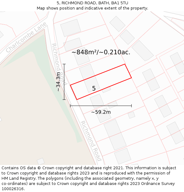 5, RICHMOND ROAD, BATH, BA1 5TU: Plot and title map