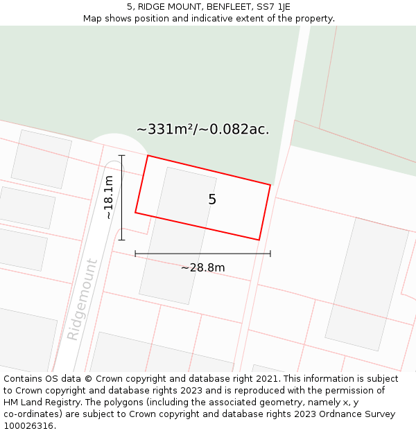 5, RIDGE MOUNT, BENFLEET, SS7 1JE: Plot and title map