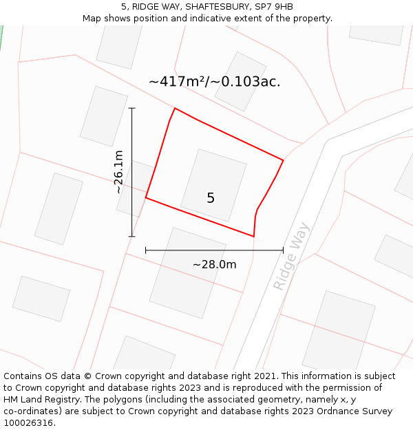 5, RIDGE WAY, SHAFTESBURY, SP7 9HB: Plot and title map