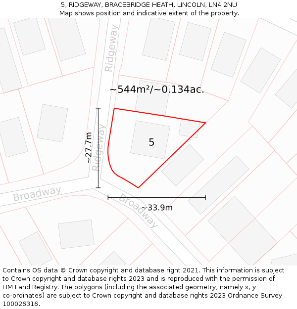 5, RIDGEWAY, BRACEBRIDGE HEATH, LINCOLN, LN4 2NU: Plot and title map