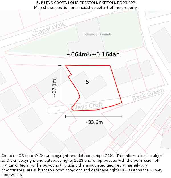 5, RILEYS CROFT, LONG PRESTON, SKIPTON, BD23 4PR: Plot and title map