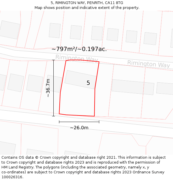 5, RIMINGTON WAY, PENRITH, CA11 8TG: Plot and title map