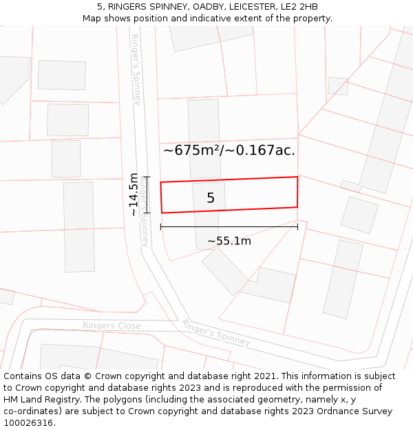 5, RINGERS SPINNEY, OADBY, LEICESTER, LE2 2HB: Plot and title map