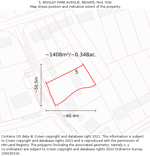 5, RINGLEY PARK AVENUE, REIGATE, RH2 7DW: Plot and title map