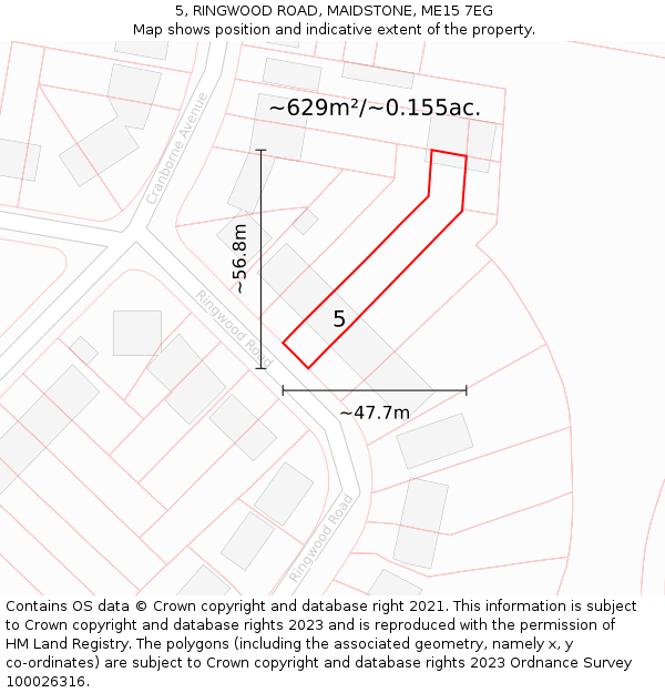 5, RINGWOOD ROAD, MAIDSTONE, ME15 7EG: Plot and title map