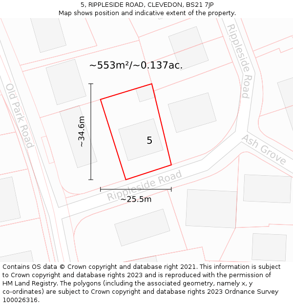 5, RIPPLESIDE ROAD, CLEVEDON, BS21 7JP: Plot and title map