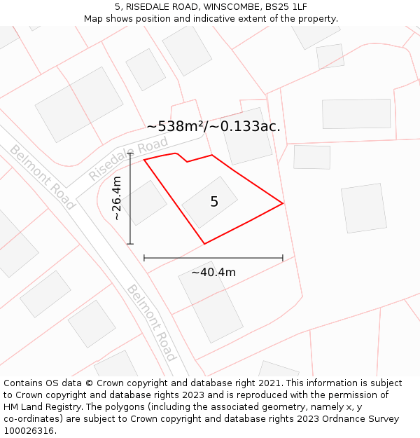 5, RISEDALE ROAD, WINSCOMBE, BS25 1LF: Plot and title map