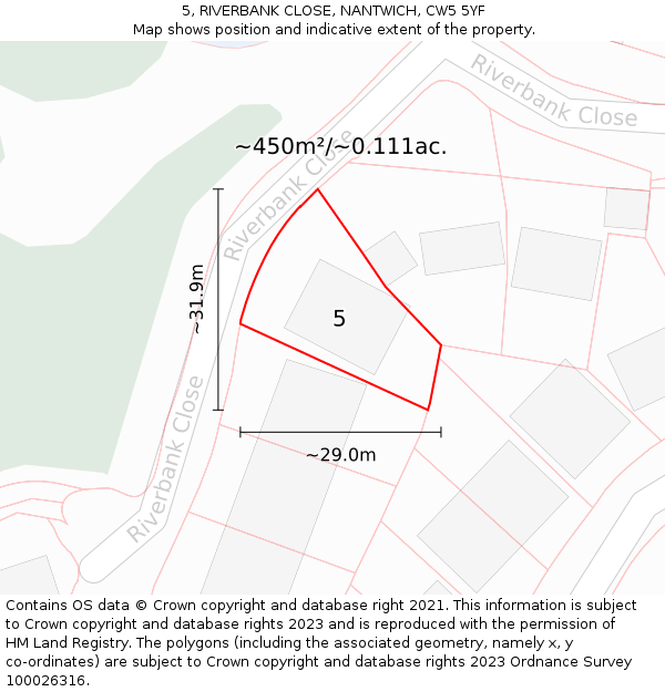 5, RIVERBANK CLOSE, NANTWICH, CW5 5YF: Plot and title map