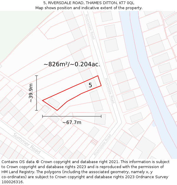 5, RIVERSDALE ROAD, THAMES DITTON, KT7 0QL: Plot and title map