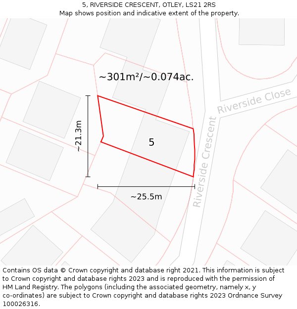 5, RIVERSIDE CRESCENT, OTLEY, LS21 2RS: Plot and title map