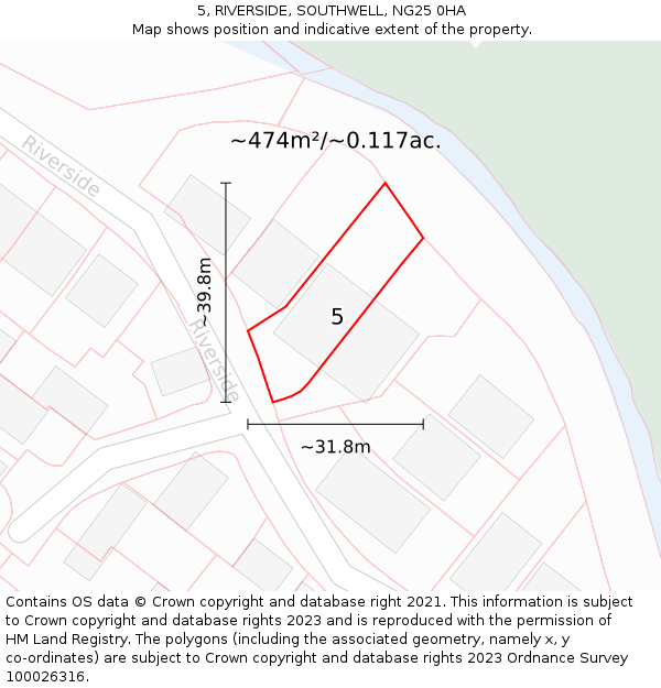 5, RIVERSIDE, SOUTHWELL, NG25 0HA: Plot and title map