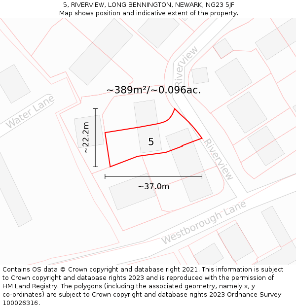 5, RIVERVIEW, LONG BENNINGTON, NEWARK, NG23 5JF: Plot and title map