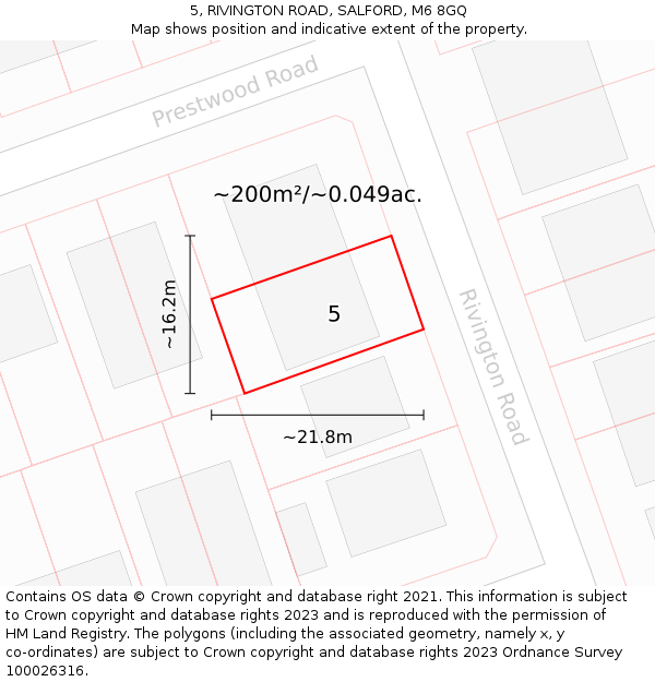 5, RIVINGTON ROAD, SALFORD, M6 8GQ: Plot and title map