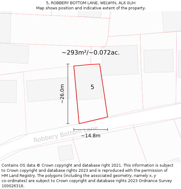 5, ROBBERY BOTTOM LANE, WELWYN, AL6 0UH: Plot and title map